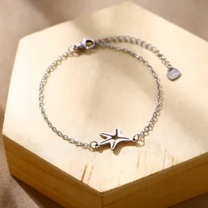 Bracelet chaîne étoile de mer en acier inoxydable poli avec fermoir mousqueton