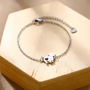 Bracelet minimaliste en acier inoxydable argenté avec pendentif chien et cœur découpé