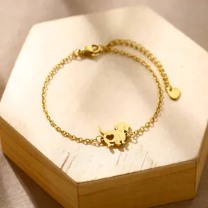 Minimalist gold stainless steel dachshund bracelet with hollow heart pendant for women