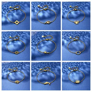 Fashion Stainless Steel Bracelet For Women Gold Plated Scorpion Spider Sunflower Crown Cat Dolphin Charm Wrist Chain Jewelry Gift