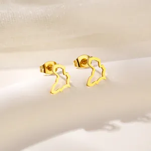 Minimalist gold stainless steel earrings featuring hollow Africa map design for women