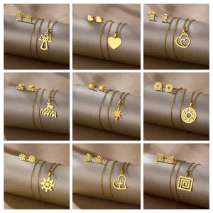 Stainless Steel Gold Angel Heart Jewelry Necklace And Earrings Collection For Women Personalized Hip Hop Accessories