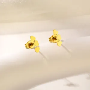 Elegant gold-plated stainless steel stud earrings featuring a triple heart drop design