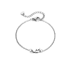 Minimalist stainless steel mermaid cat pendant bracelet with adjustable heart charm chain