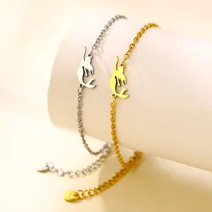 Minimalist Stainless Steel Mermaid Cat Charm Bracelet For Women Gold Silver Plated Ocean Beach Style Adjustable Jewelry Gift