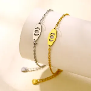 Women Stainless Steel Handcuff Bracelet Personalized Geometric Hollow Link Chain Gold Silver Jewelry Adjustable Handcuffs