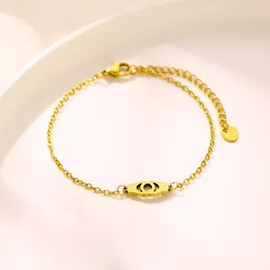 Minimalist gold stainless steel handcuff link bracelet with lobster clasp and heart tag