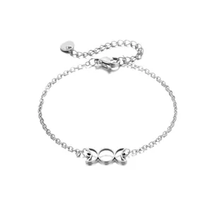 Triple Moon Celtic knot bracelet in polished stainless steel with an adjustable O-chain