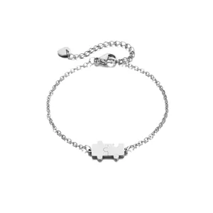 Adjustable stainless steel puzzle bracelet for women with heart charm and lobster clasp