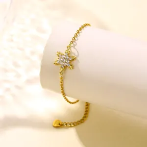 Bracciale con Pendente a Fiocco di Neve in Acciaio Inossidabile e Zirconia Placcato Oro Regolabile Regalo per Donna
