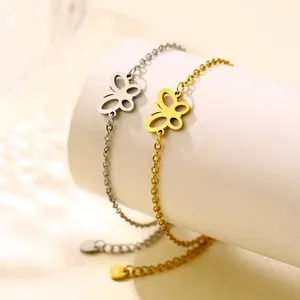Bohemian Stainless Steel Hollow Out Butterfly Bracelet For Women Fashion Adjustable O Chain Animal Pendant Jewelry Birthday Gift