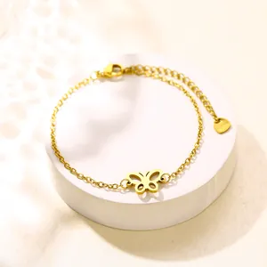 Bohemian gold stainless steel butterfly bracelet with delicate chain and lobster clasp