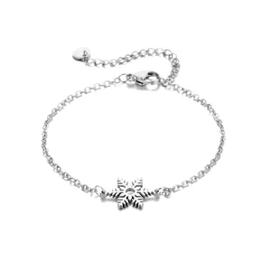 Bracelet flocon de neige en acier inoxydable poli sur chaîne en O avec fermoir mousqueton