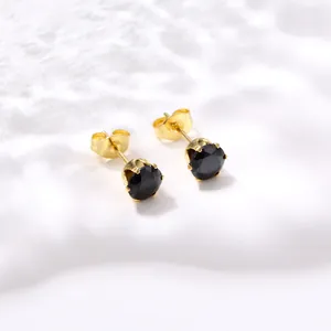 Boucles d'oreilles couronne en acier inoxydable doré avec zircones cubiques noires rondes