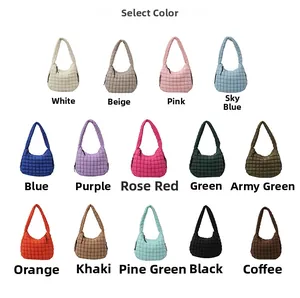 Matrix grid display of quilted cloud bags in fourteen vibrant and classic color options
