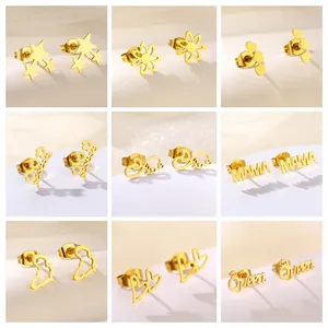 Stainless Steel Gold Plated Stud Earrings For Women Heart Star Letter Animal Personalized Minimalist Fashion Jewelry