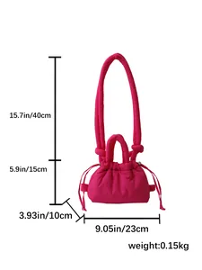 Rose red quilted cloud bag with dimensions and weight specs for shoulder or crossbody wear