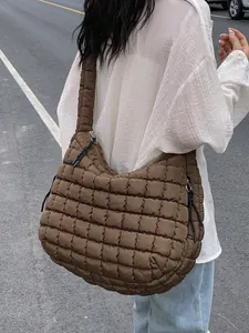 Women Large Quilted Puffer Cloud Bag Nylon Checked Hobo Shoulder Bag Soft Padded Underarm Tote Handbag