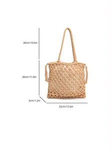 Behemian hand-woven fishnet tote bag for summer beach vacation with tassel detail
