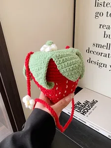 Handmade Crochet Strawberry Crossbody Bag For Women Cute Knitted Mini Shoulder Bag Handcrafted Fruit Shape Purse Gift