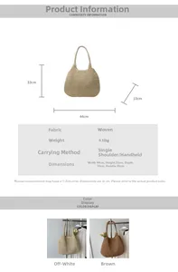 Detailed view of handmade woven straw tote bag showing large capacity and dimensions