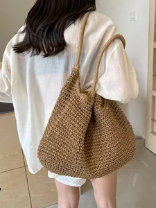 Large Capacity Straw Woven Tote Bag For Women Summer Beach Vacation Shoulder Bag Handmade Handbag Daily Casual Shopping Bag
