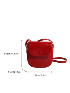 Rote Satteltasche aus Leder mit runder Schnalle und Riemen, Maße 16x15x5 cm