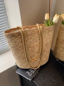 French Style Straw Woven Tote Bag For Women Large Capacity Beach Vacation Shoulder Handbag Summer Fashion Woven Bag