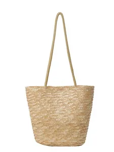French straw woven tote bag with long handles for beach holiday and summer casual style