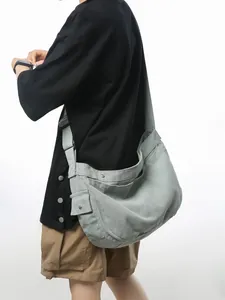 Graue Canvas Umhängetasche für Damen mit verstellbarem Riemen und großem Fassungsvermögen