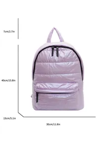 Padded lavender puffer backpack with dimensions 40x30x13cm for travel and school
