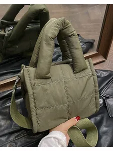 Women Lightweight Quilted Puffer Bag Nylon Padded Crossbody Shoulder Bag With Adjustable Wide Strap Fashion Handbag Casual Tote