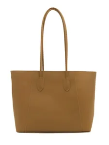 Retro large capacity tan leather tote bag with elegant stitching for daily commute