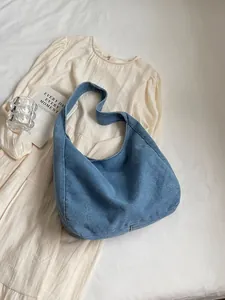 Vintage blue denim tote bag with large capacity for commuting and campus casual style