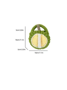 Handgefertigte Häkel-Umhängetasche in Durian-Form für Kinder, Maße 18x28cm auf weißem Grund