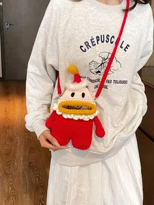 Borsa a tracolla Babbo Natale in maglia fatta a mano con design divertente a bocca larga