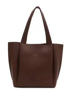 Große dunkelbraune Shopper-Tasche mit Kiesel-Textur und Fronttasche für Damen