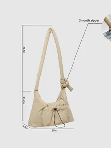 Borsa a tracolla imbottita kaki con cerniera liscia e dettagli sulle dimensioni