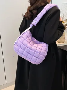Chic lavender quilted puffy cloud bag with adjustable shoulder strap for women