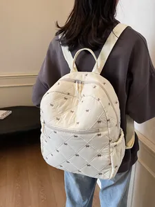 Women Quilted Bow Tie Backpack Korean Style Nylon Large Capacity School Bag Lightweight Casual Travel Backpack For Students