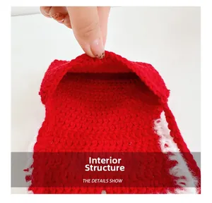 Detailed macro view showing internal hand-woven structure of the red lion dance bag