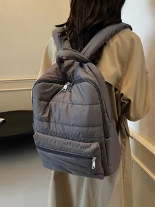 Large Capacity Quilted Puffer Backpack For Women Men Lightweight Padded Shoulder Bag Casual School Travel Commute Daypack