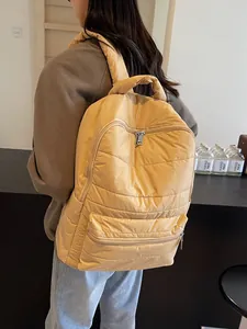 Chic quilted ginger yellow backpack with large capacity and lightweight nylon fabric