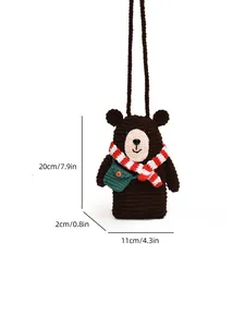 Handmade crochet bear crossbody bag for children with dimensions of 20x11x2 cm