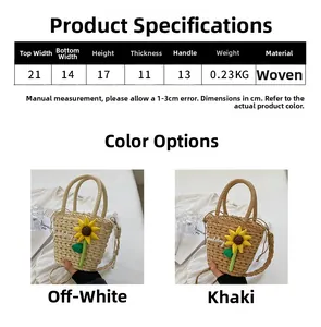 Size chart showing straw bucket bag dimensions for shoulder and crossbody use