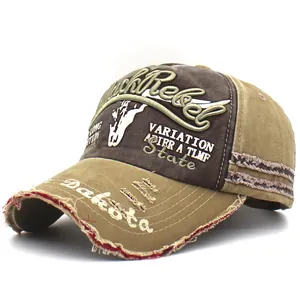 Vintage washed cotton baseball cap with Black Rebel embroidery and distressed brim detail