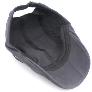 Deep grey cotton flat cap with sweatband and adjustable metal buckle closure