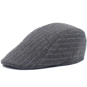 Classic dark grey pinstripe wool flat cap for men with vintage British style design