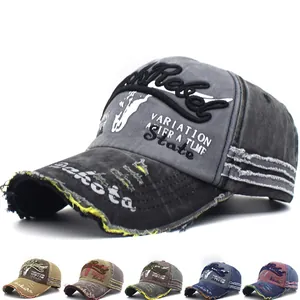 Unisex Vintage Washed Distressed Baseball Cap Embroidered Letter Patchwork Cotton Canvas Retro Adjustable Sun Hat