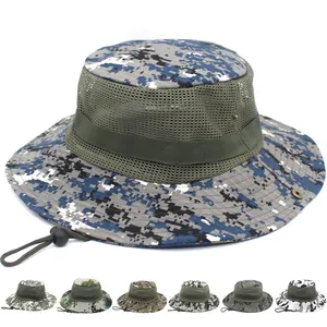 Chapeau de brousse camouflage numérique respirant avec large bord et mentonnière réglable